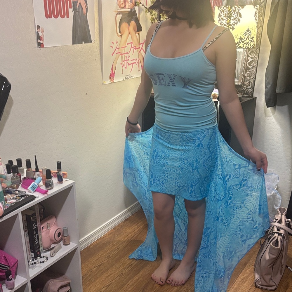 Blue High-Low Snake Print Maxi Skirt